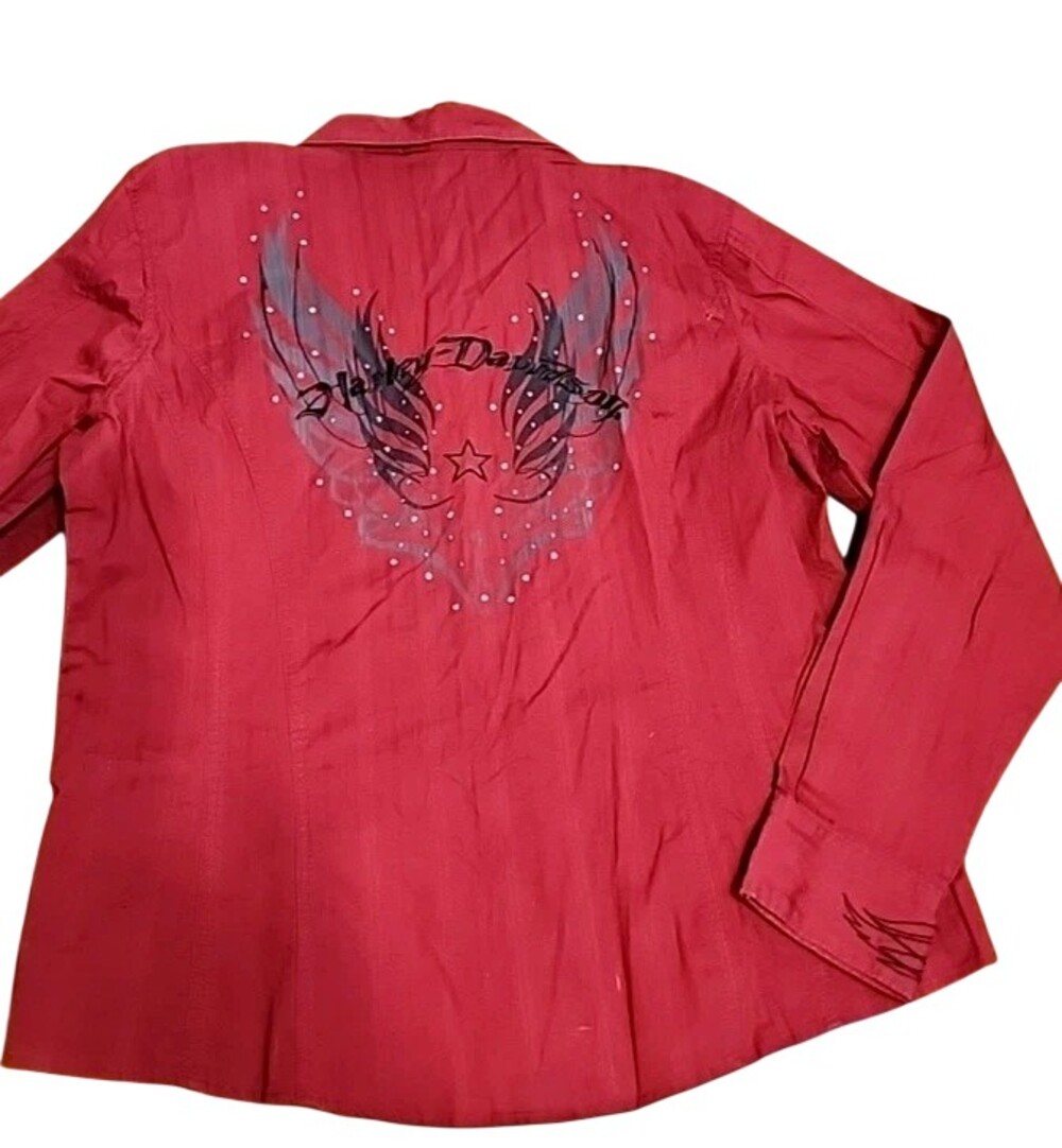 Harley-Davidson Shirt Womens XL Red Wings Rhinestone Motorcycle 96125-09VW